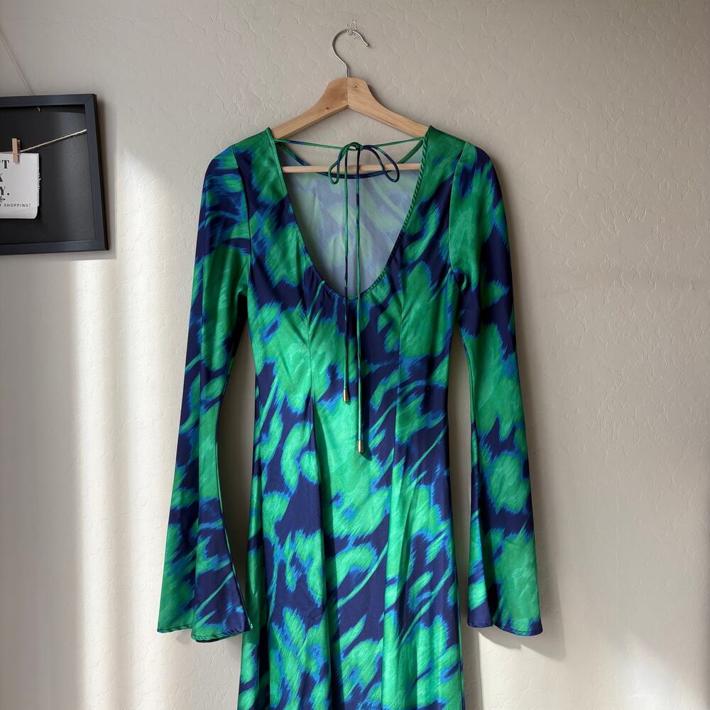 The Wolf Gang Dress Calypso‎ Green Blue Abstract Long Sleeve Maxi Dress Size M - Picture 10 of 12
